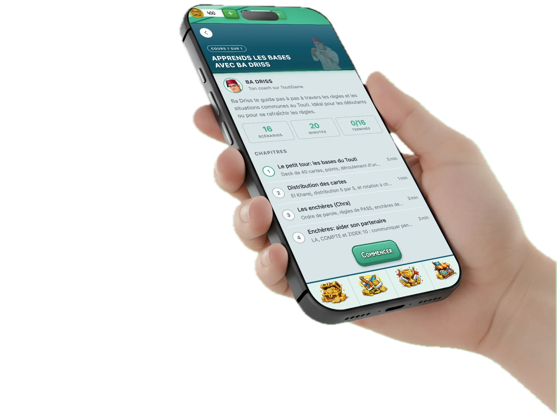 ToutiGame app with the Ba Driss lesson pack on iPhone