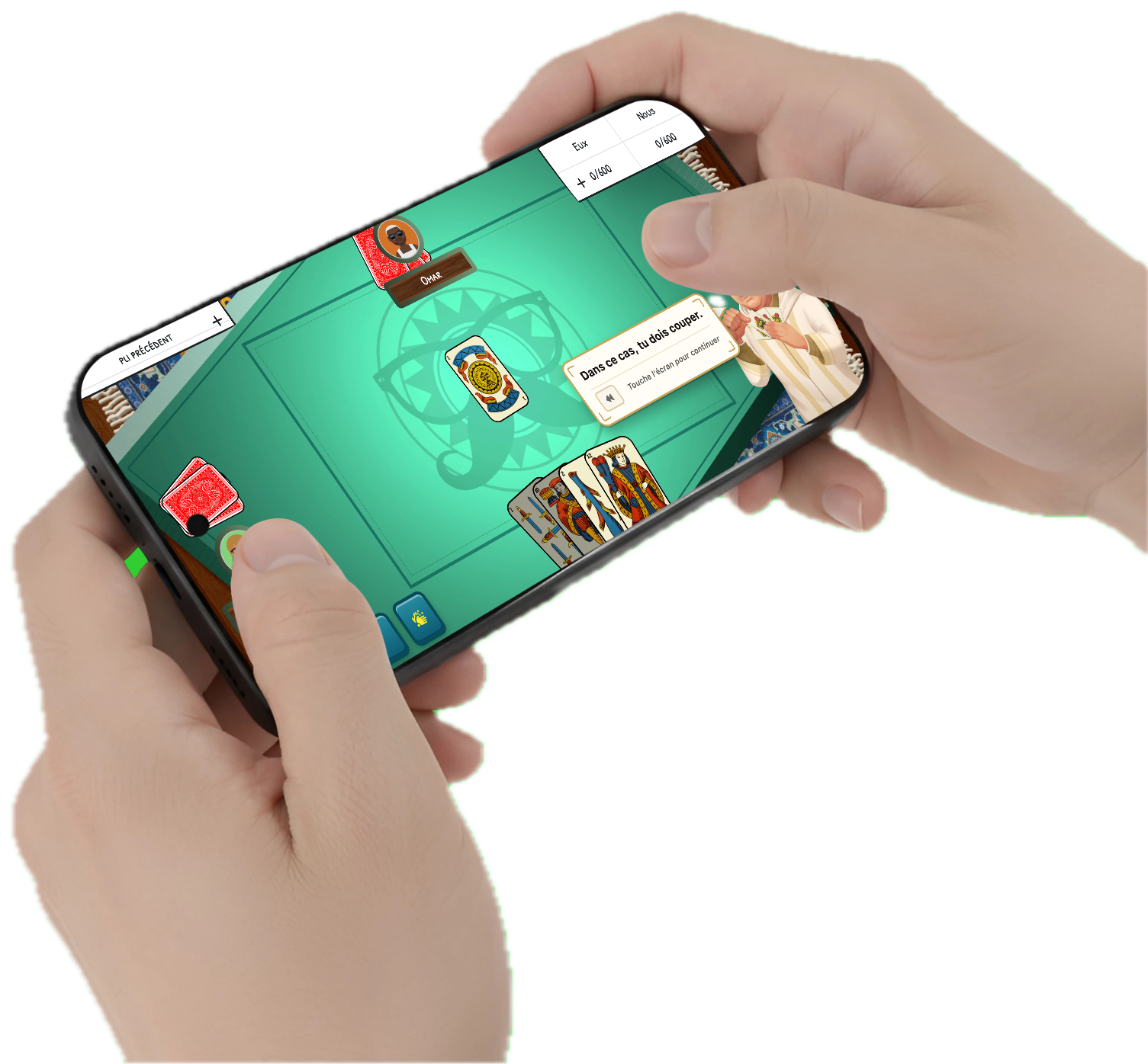Ba Driss guide le joueur pendant une partie de Touti sur mobile