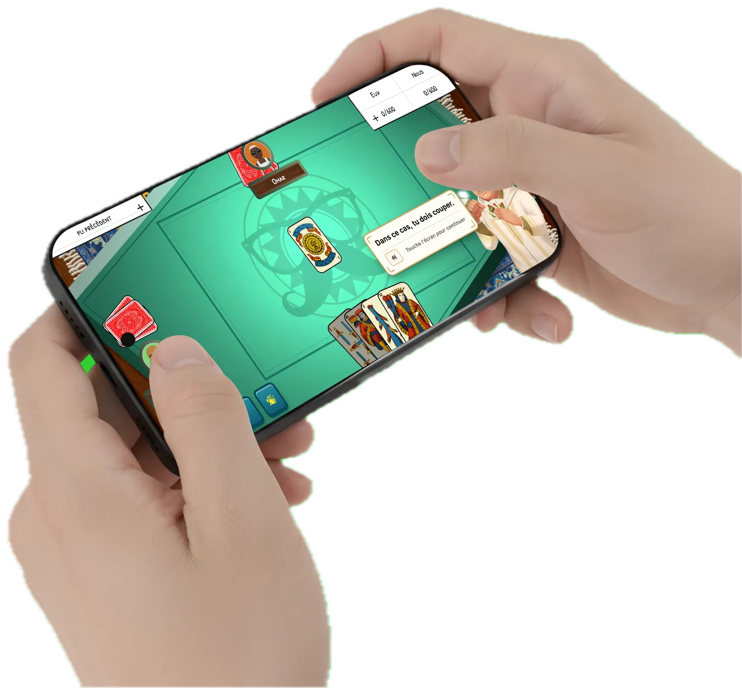 Ba Driss guiding a player during a Tutti game on mobile