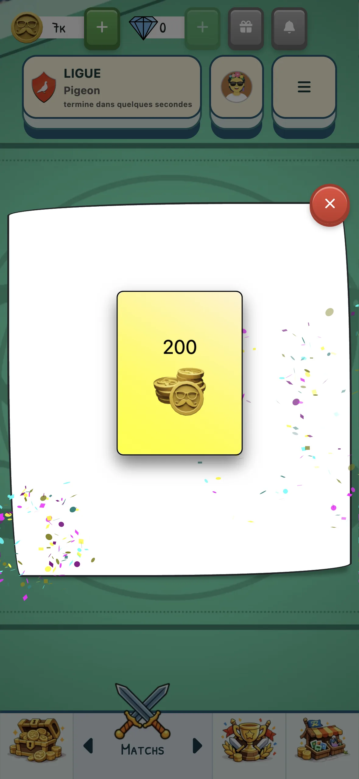 Écran du bonus quotidien ToutiGame, avec une récompense de 200 jetons à réclamer